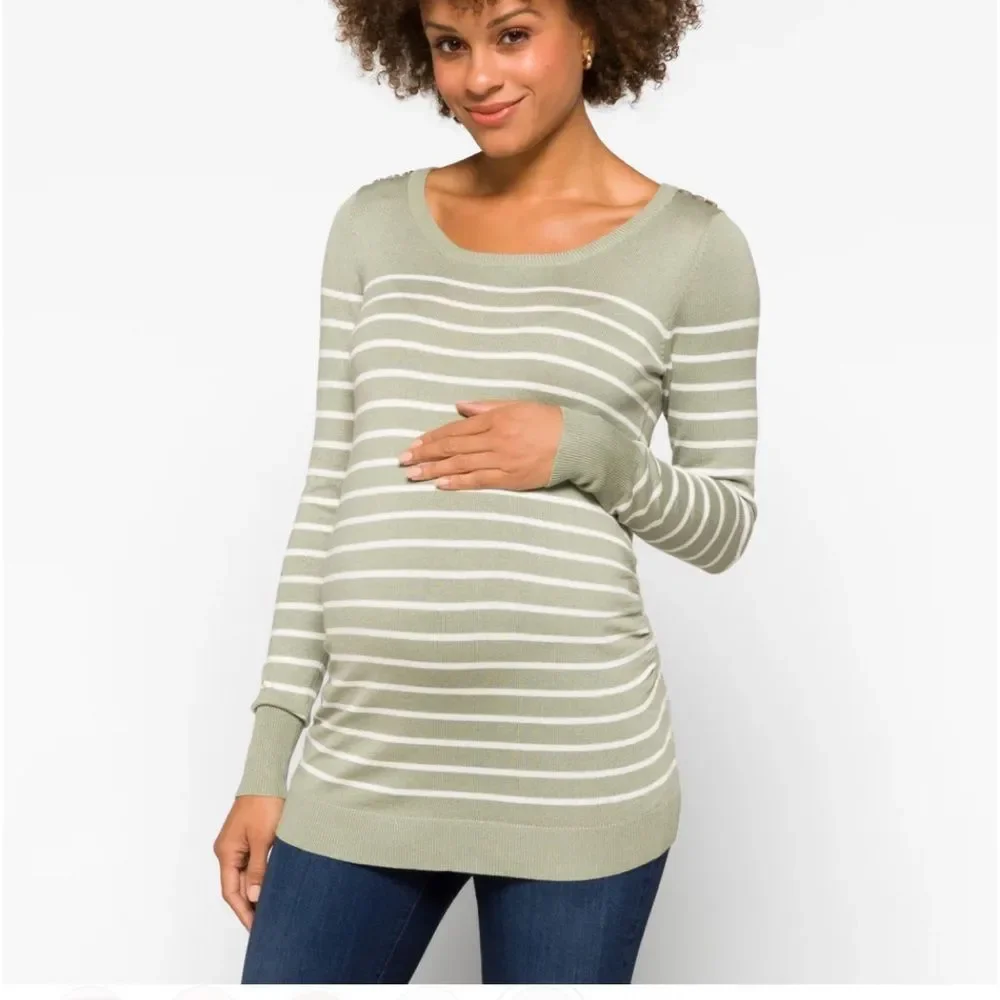 Lety & Me Patton Maternity Button Detail Sweater Light Green L Stitch Fix NWT